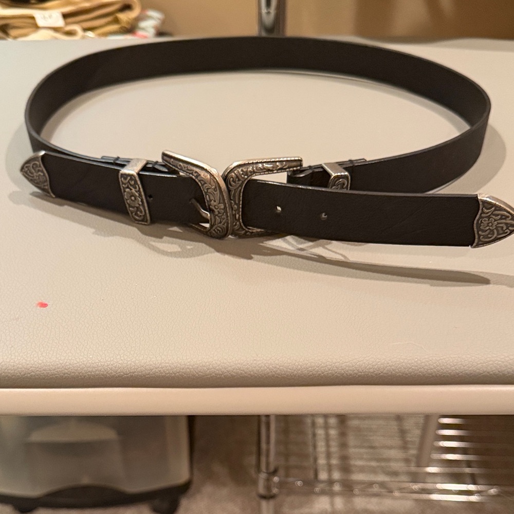 Buckle Black Belt with Silver Accents